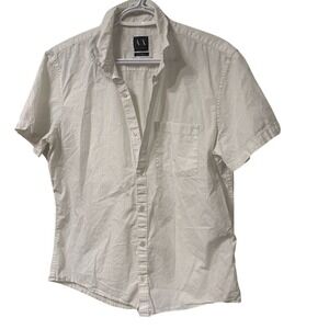 Armani Exchange Men's White Textured Dobby Cotton Short Sleeve Button Down Shirt